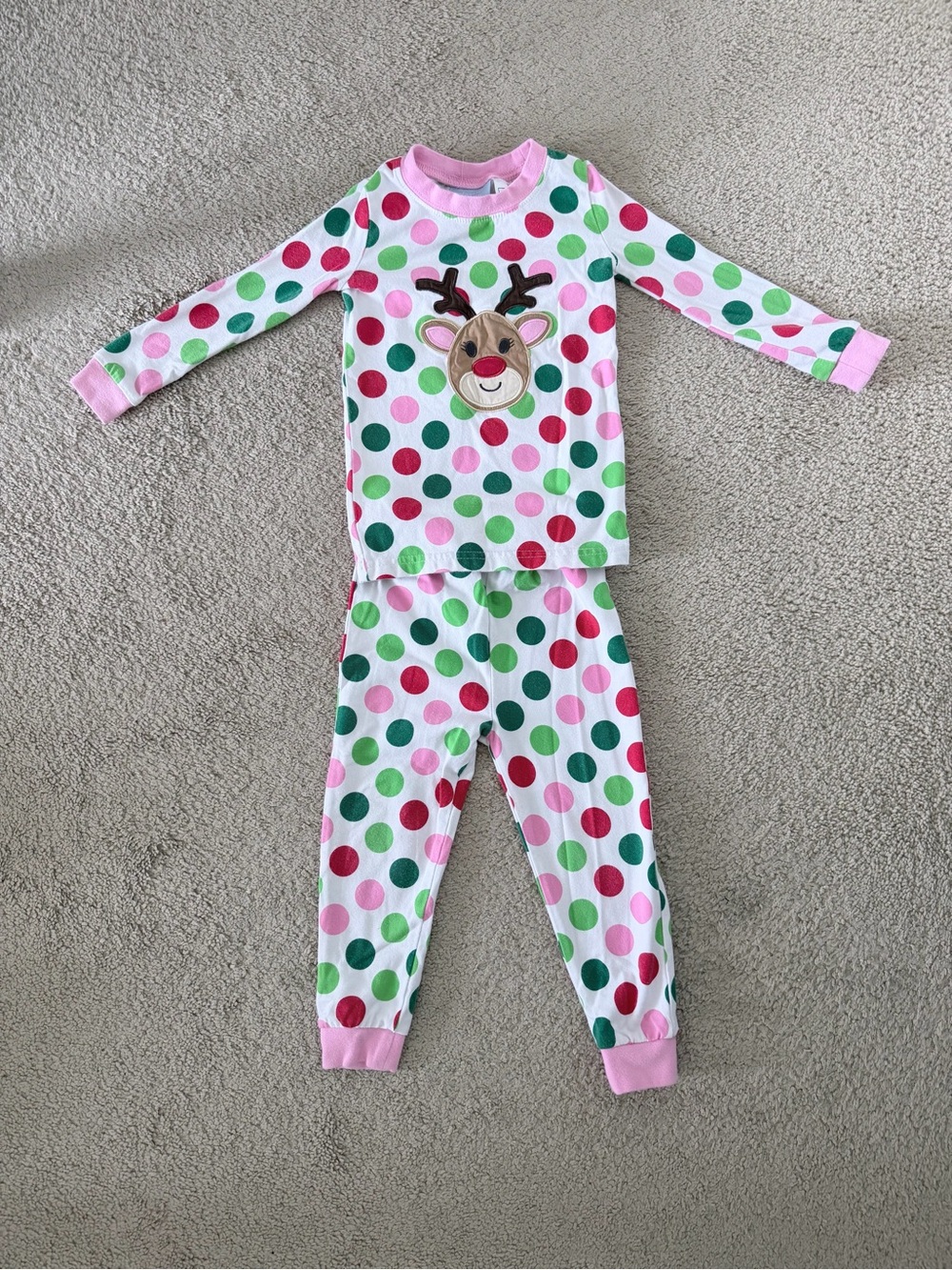 Reindeer Multi Polka Dot Pink Pajamas